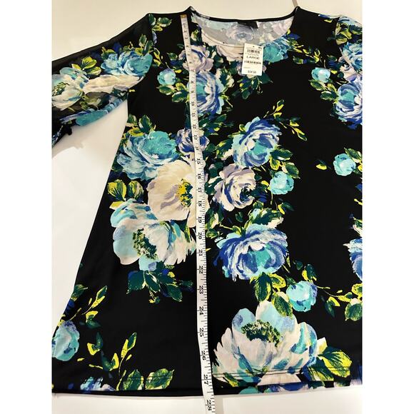 NWT New Women L JM Collection Floral Black 1/2 bell sleeve blouse tunic top - Picture 12 of 12